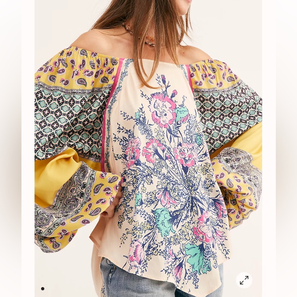 Free People Positano Printed Boho Blouse Top Size‎ Large